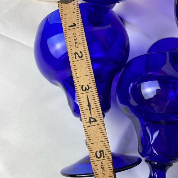 Georgian Cobalt Blue by FENTON Water Goblets 10 0z set or 4 wine,glasses candles - Picture 5 of 5